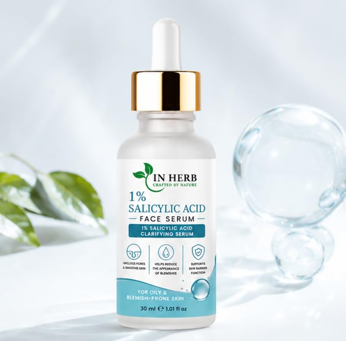 In Herb 1% Salicylic Acid Face Serum, Lightweight Daily Skincare Formula for Oily Skin Types, 30 ml
