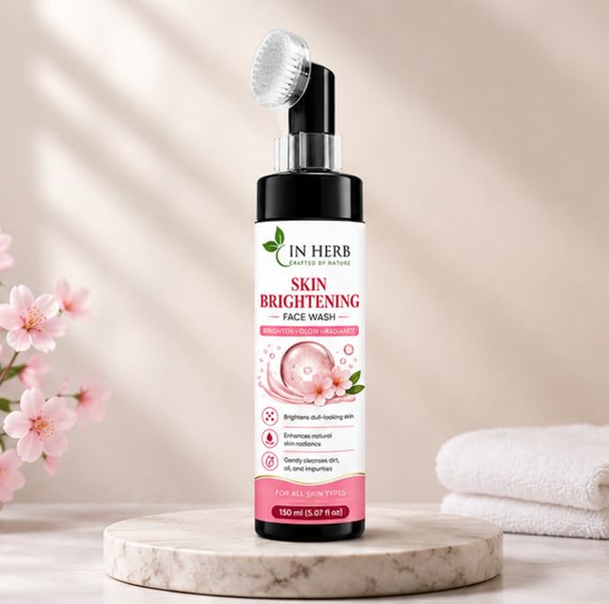 In Herb Skin Brightening Face Wash with Brush, Facial Cleansing Formula for Everyday Use, 150 ml