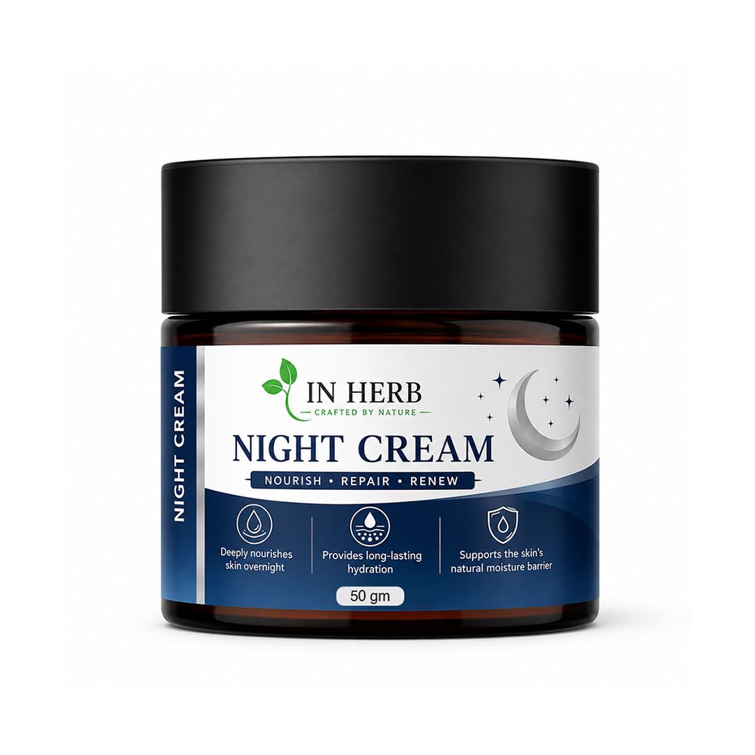 In Herb Night Cream with Long-Lasting Hydration for Daily Evening Skincare Routine, Lightweight Moisturizing Formula, 50 gm