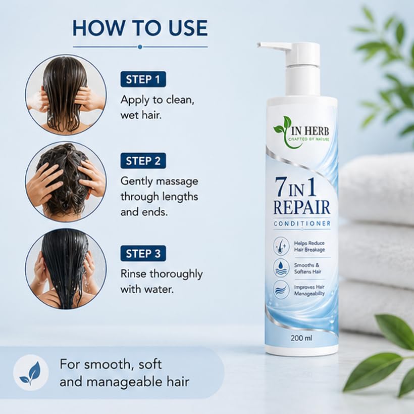 In Herb 7 in 1 Hair Conditioner, Daily Hair Conditioning Formula for All Hair Types, Lightweight Texture, 200 ml