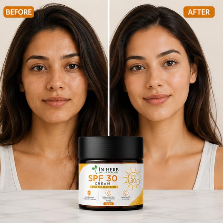 In Herb SPF 30 Cream, Daily Use Sunscreen with Broad Spectrum UVA & UVB Coverage, Lightweight Moisturizing Formula, 50 gm