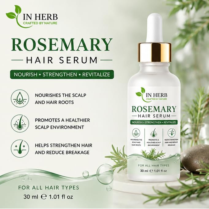In Herb Rosemary Hair Serum, Lightweight Hair Care Formula for All Hair Types, 30 ml