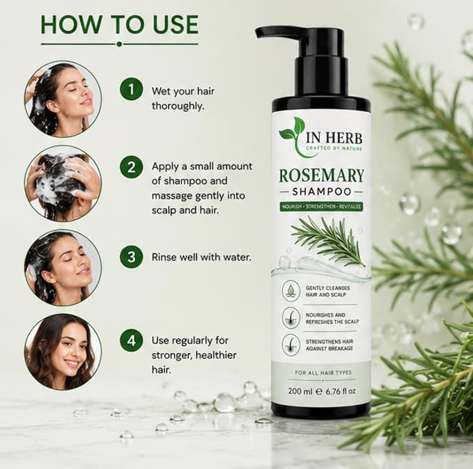 In Herb Rosemary Shampoo, Daily Hair Cleansing Formula for All Hair Types, 200 ml