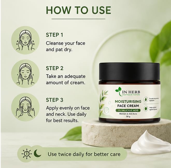 In Herb Moisturising Face Cream, Daily Facial Care Formula for Everyday Skincare Routine, 50 g