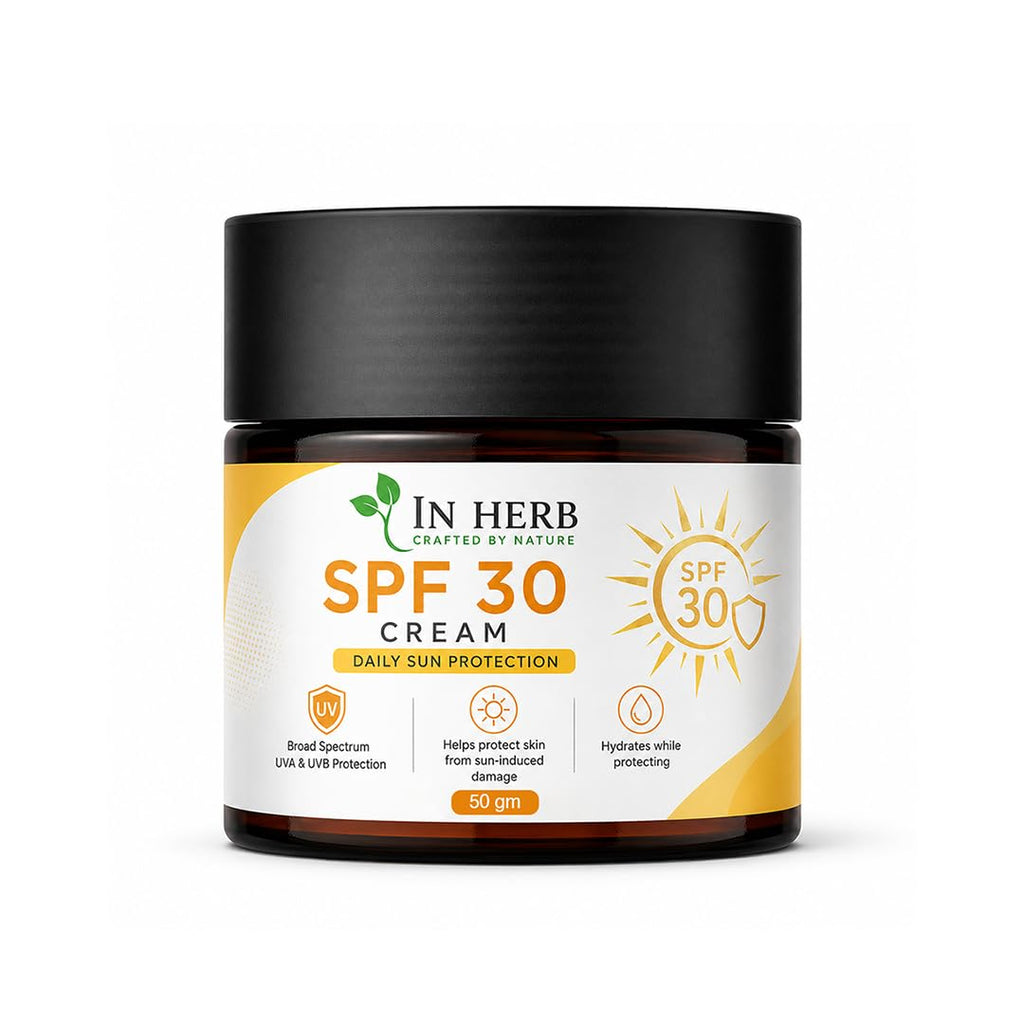 In Herb SPF 30 Cream, Daily Use Sunscreen with Broad Spectrum UVA & UVB Coverage, Lightweight Moisturizing Formula, 50 gm