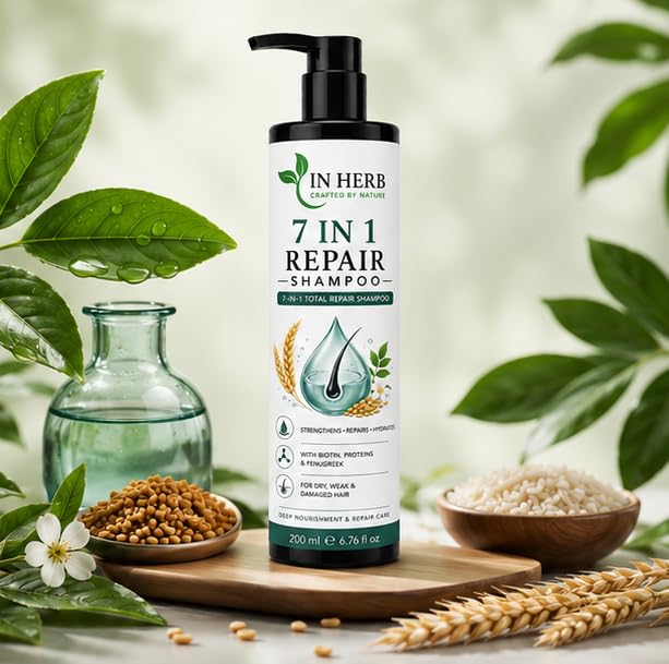In Herb 7 in 1 Shampoo with Biotin, Proteins & Fenugreek, Daily Hair Cleansing Formula, 200 ml