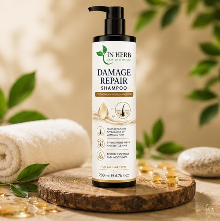 In Herb Damage Repair Shampoo, Everyday Cleansing Formula for Regular Hair Washing Routine, 200 ml