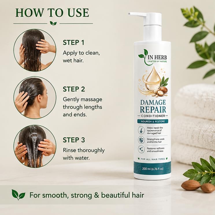 In Herb Conditioner for All Hair Types, Everyday Hair Care Formula with Easy-Rinse Application, 200 ml