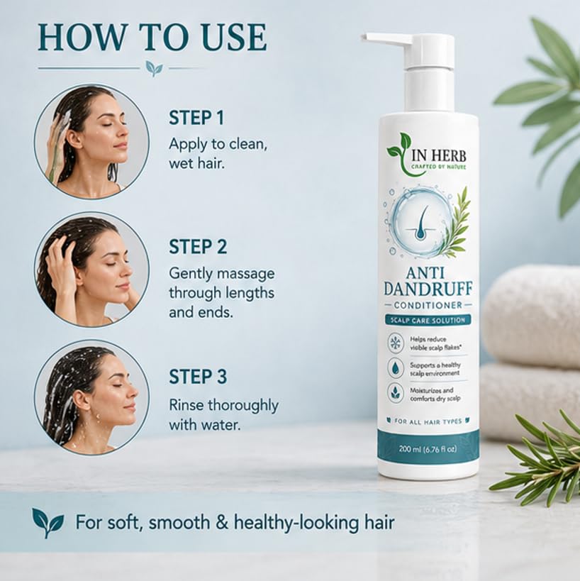 In Herb Anti Dandruff Conditioner, Daily Hair Conditioning Formula for All Hair Types, Lightweight and Easy-Rinse Texture, 200 ml