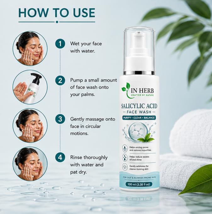 In Herb Face Wash with 1% Salicylic Acid, Suitable for Oily Skin Types, 100 ml