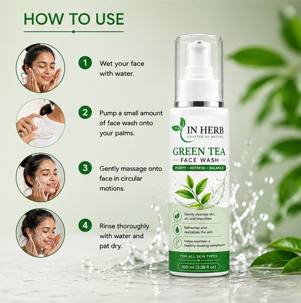 In Herb Green Tea Face Wash, Daily Face Care Formula with Easy-Rinse Texture, 100 ml