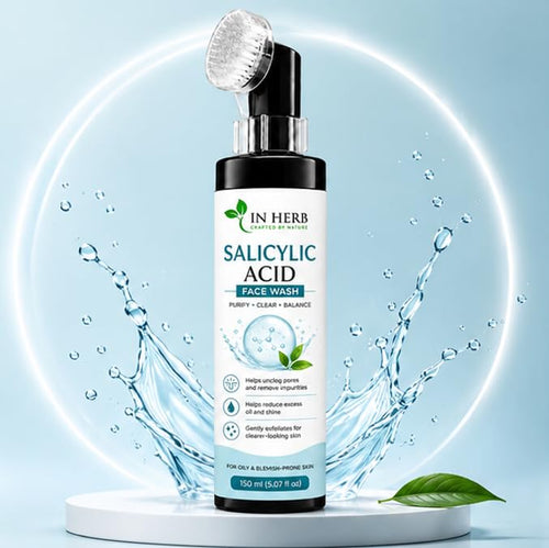 In Herb 1% Salicylic Acid Face Wash with Brush Applicator, Everyday Facial Cleansing Formula, 150 ml