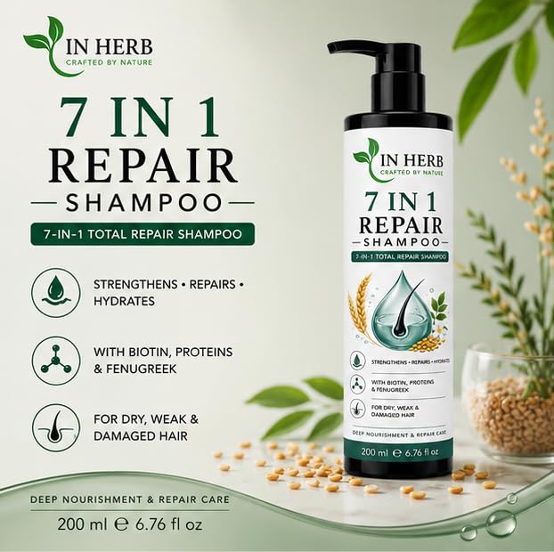 In Herb 7 in 1 Shampoo with Biotin, Proteins & Fenugreek, Daily Hair Cleansing Formula, 200 ml
