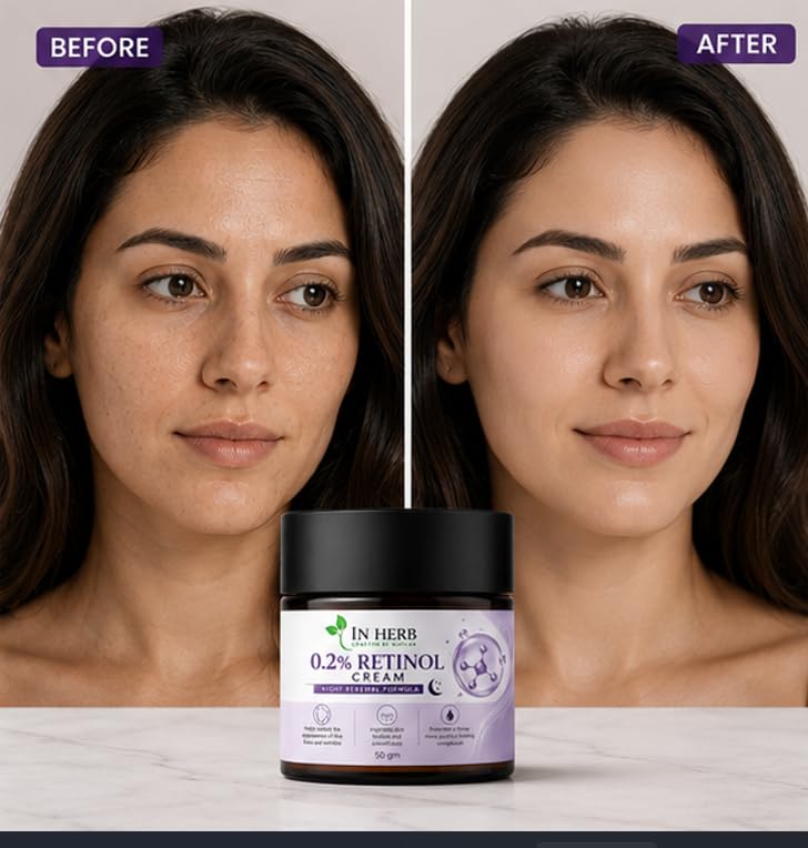 In Herb 0.2% Retinol Night Cream, Evening Skincare Formula with Retinol, Smooth Cream Texture for Daily Nighttime Use, 50 gm