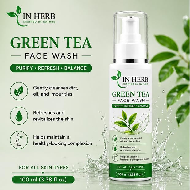 In Herb Green Tea Face Wash, Daily Face Care Formula with Easy-Rinse Texture, 100 ml