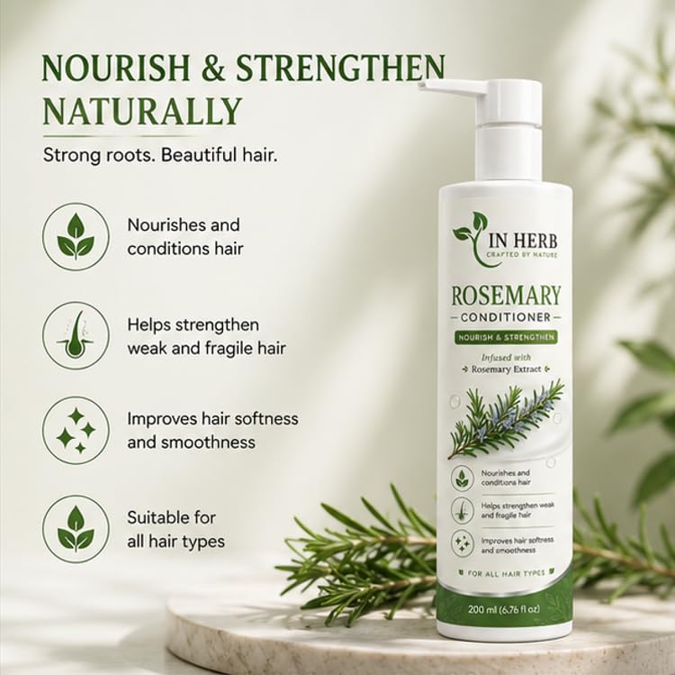 In Herb Rosemary Conditioner, Rosemary Extract Infused Hair Conditioner for Daily Hair Care, Suitable for All Hair Types, 200 ml
