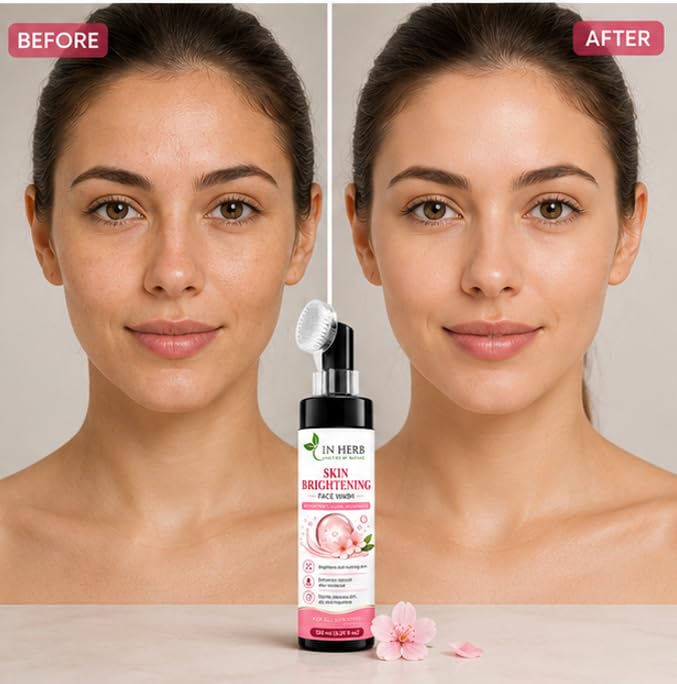 In Herb Skin Brightening Face Wash with Brush, Facial Cleansing Formula for Everyday Use, 150 ml