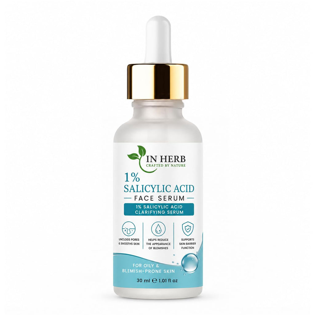 In Herb 1% Salicylic Acid Face Serum, Lightweight Daily Skincare Formula for Oily Skin Types, 30 ml