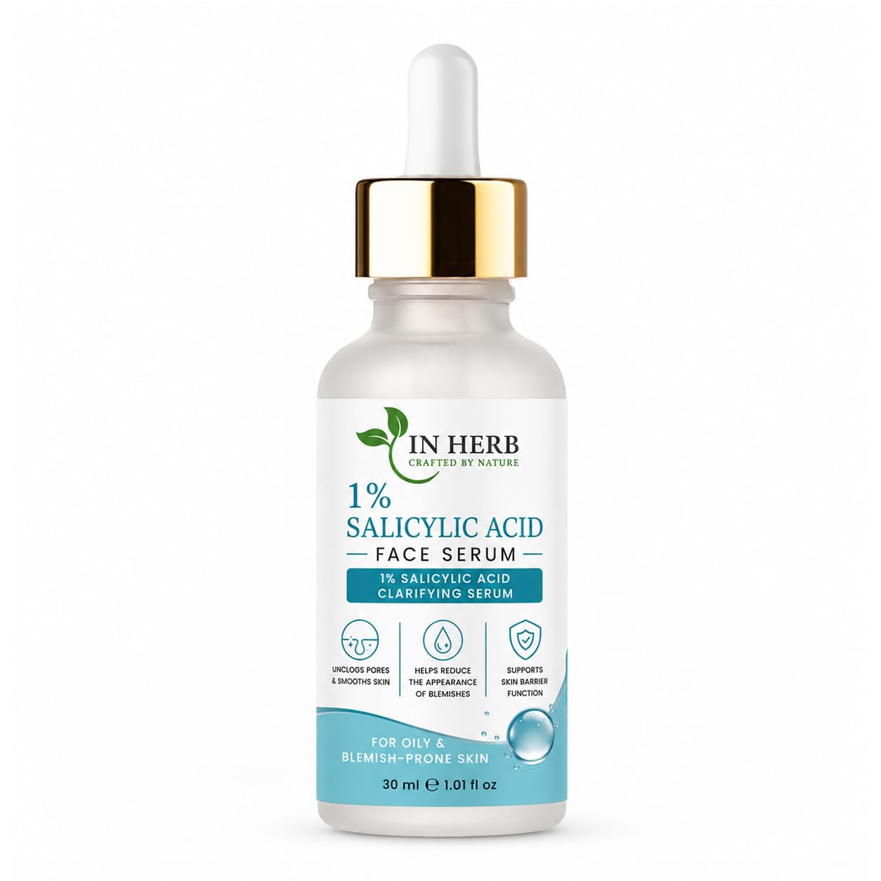 In Herb 1% Salicylic Acid Face Serum, Lightweight Daily Skincare Formula for Oily Skin Types, 30 ml