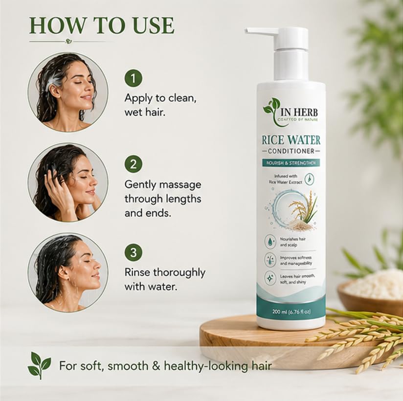 In Herb Rice Water Conditioner, Rice Water Infused Hair Conditioning Formula for Daily Hair Care, Suitable for All Hair Types, 200 ml