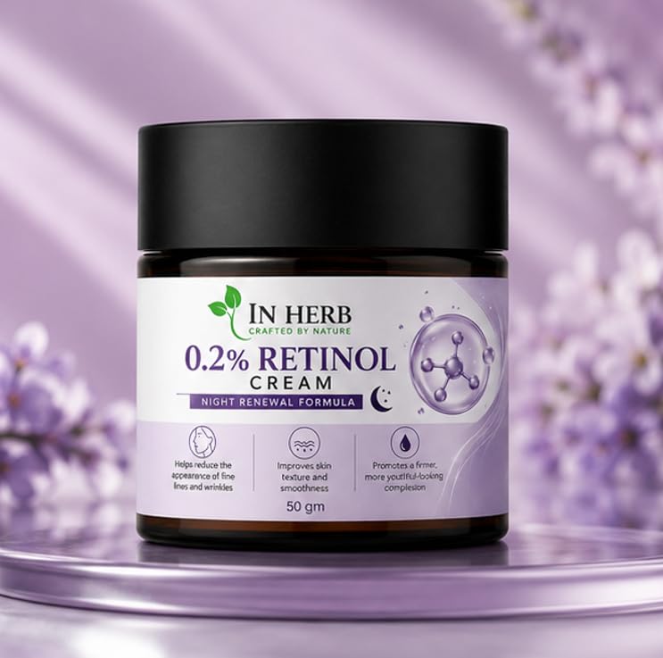 In Herb 0.2% Retinol Night Cream, Evening Skincare Formula with Retinol, Smooth Cream Texture for Daily Nighttime Use, 50 gm