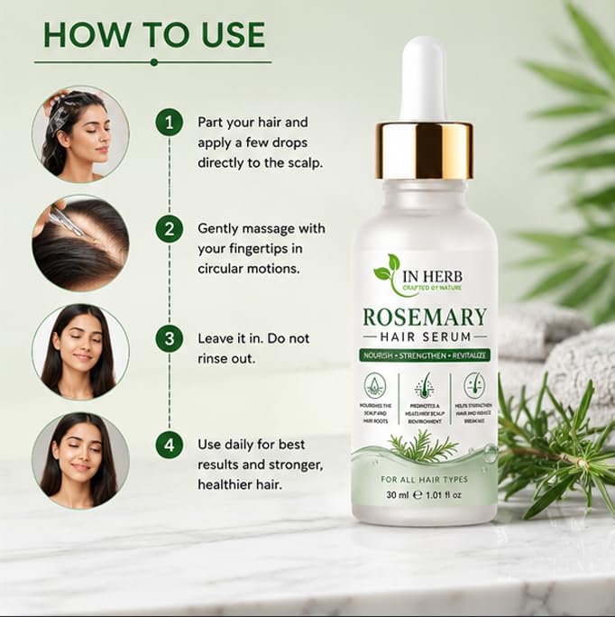 In Herb Rosemary Hair Serum, Lightweight Hair Care Formula for All Hair Types, 30 ml