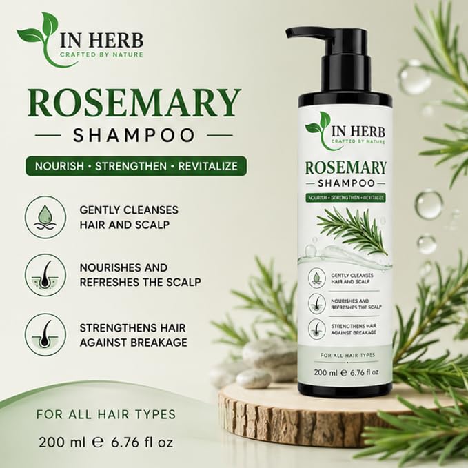 In Herb Rosemary Shampoo, Daily Hair Cleansing Formula for All Hair Types, 200 ml