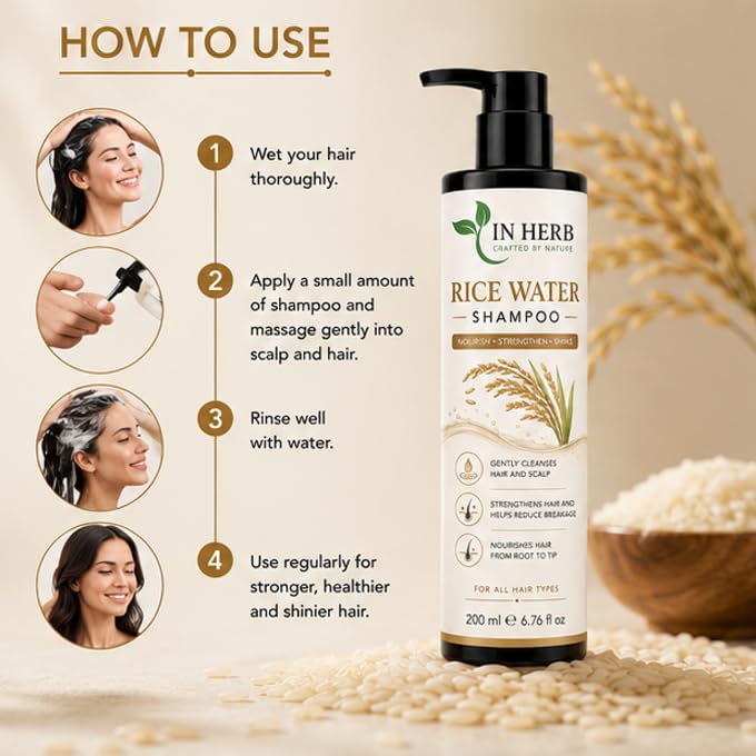 In Herb Rice Water Hair Shampoo, Daily Hair Care Essential for All Hair Types, 200 ml