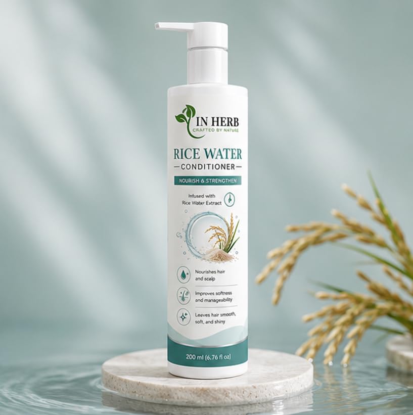 In Herb Rice Water Conditioner, Rice Water Infused Hair Conditioning Formula for Daily Hair Care, Suitable for All Hair Types, 200 ml