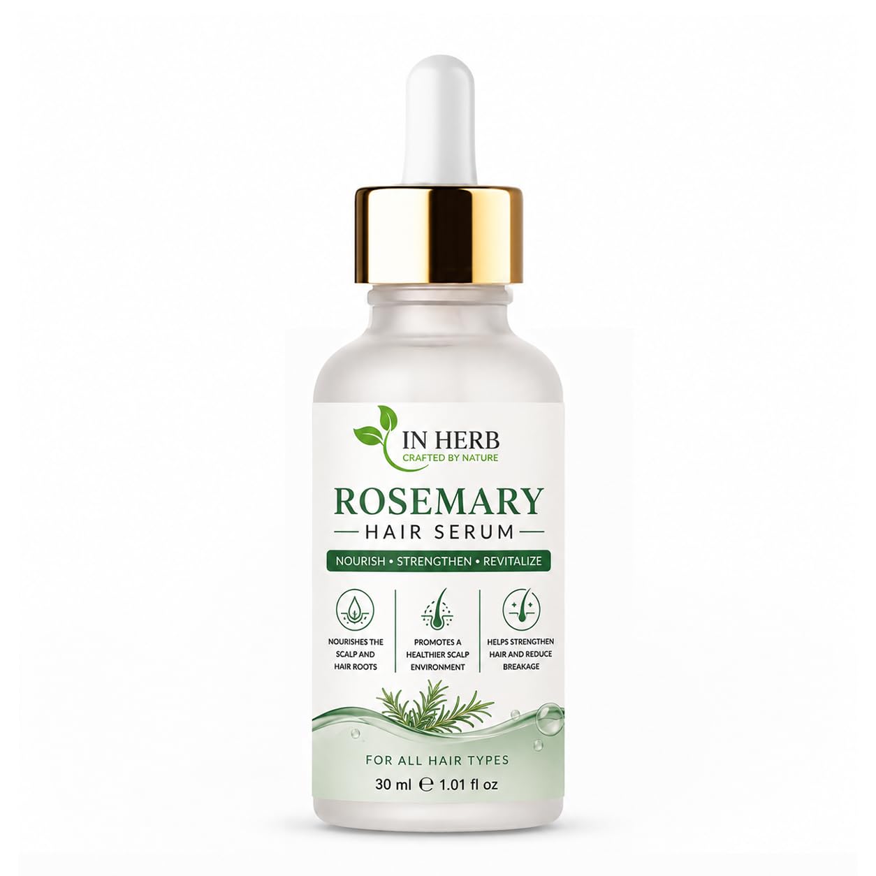 In Herb Rosemary Hair Serum, Lightweight Hair Care Formula for All Hair Types, 30 ml