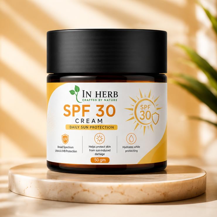 In Herb SPF 30 Cream, Daily Use Sunscreen with Broad Spectrum UVA & UVB Coverage, Lightweight Moisturizing Formula, 50 gm