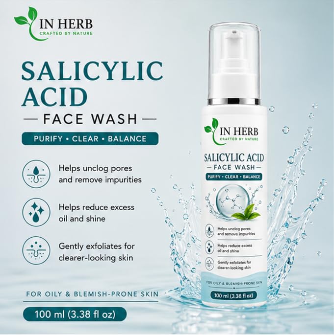 In Herb Face Wash with 1% Salicylic Acid, Suitable for Oily Skin Types, 100 ml