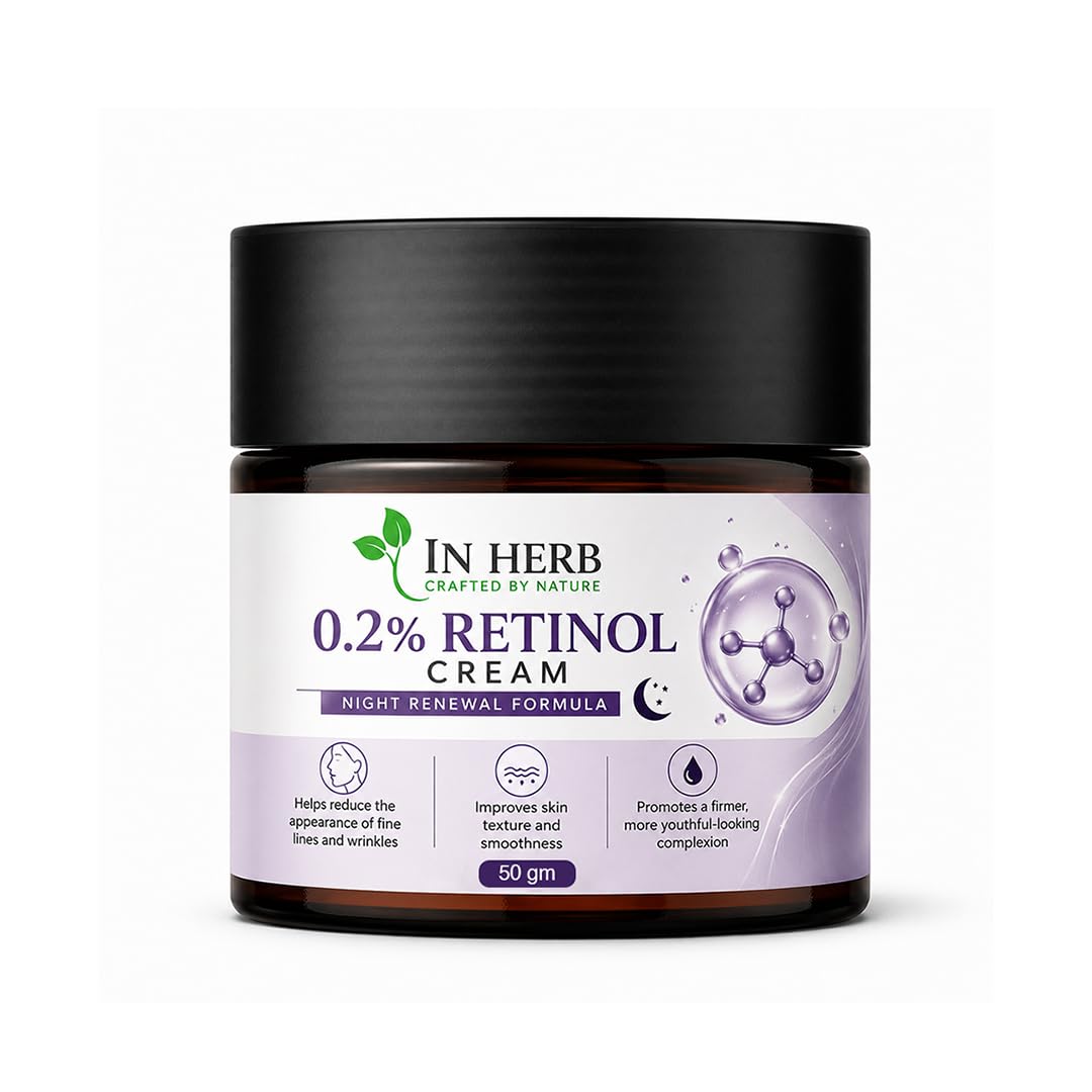 In Herb 0.2% Retinol Night Cream, Evening Skincare Formula with Retinol, Smooth Cream Texture for Daily Nighttime Use, 50 gm