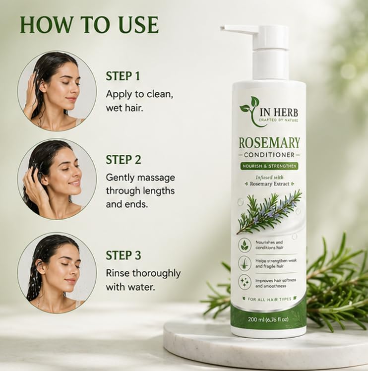 In Herb Rosemary Conditioner, Rosemary Extract Infused Hair Conditioner for Daily Hair Care, Suitable for All Hair Types, 200 ml