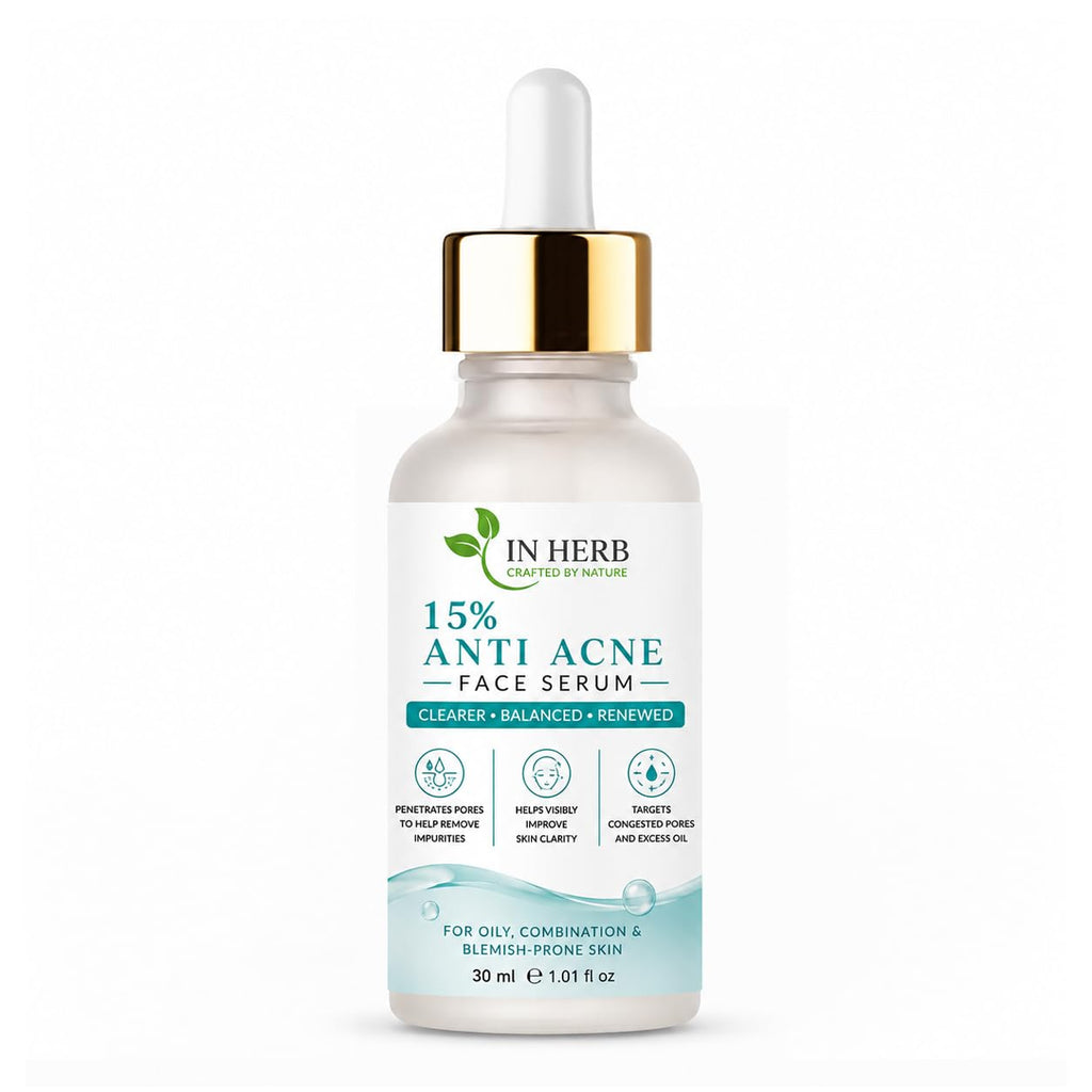In Herb 15% Anti Acne Face Serum, Lightweight Daily Skincare Formula for Oily and Combination Skin Types, 30 ml