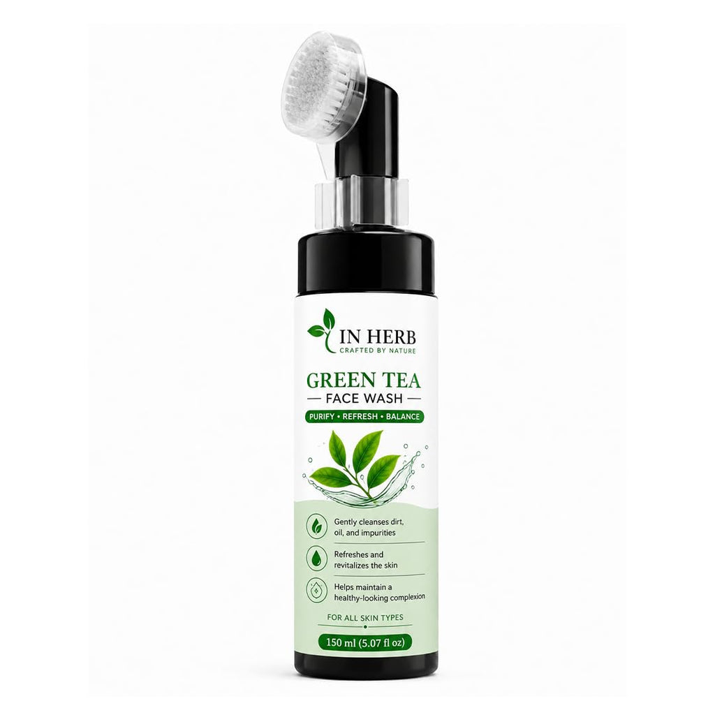 In Herb Green Tea Face Wash and Built-In Brush, Gentle Cleansing Formula for All Skin Types, 150 ml