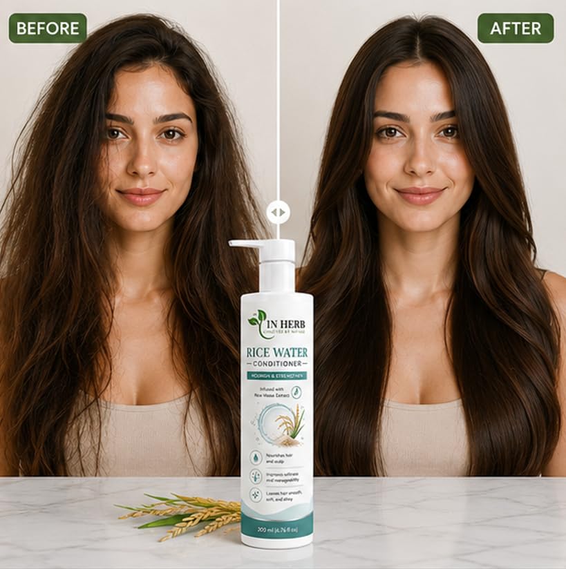 In Herb Rice Water Conditioner, Rice Water Infused Hair Conditioning Formula for Daily Hair Care, Suitable for All Hair Types, 200 ml