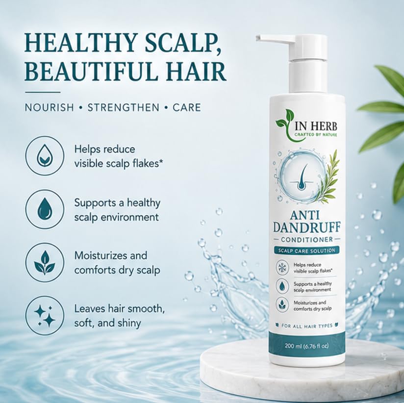 In Herb Anti Dandruff Conditioner, Daily Hair Conditioning Formula for All Hair Types, Lightweight and Easy-Rinse Texture, 200 ml