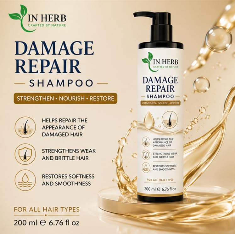 In Herb Damage Repair Shampoo, Everyday Cleansing Formula for Regular Hair Washing Routine, 200 ml