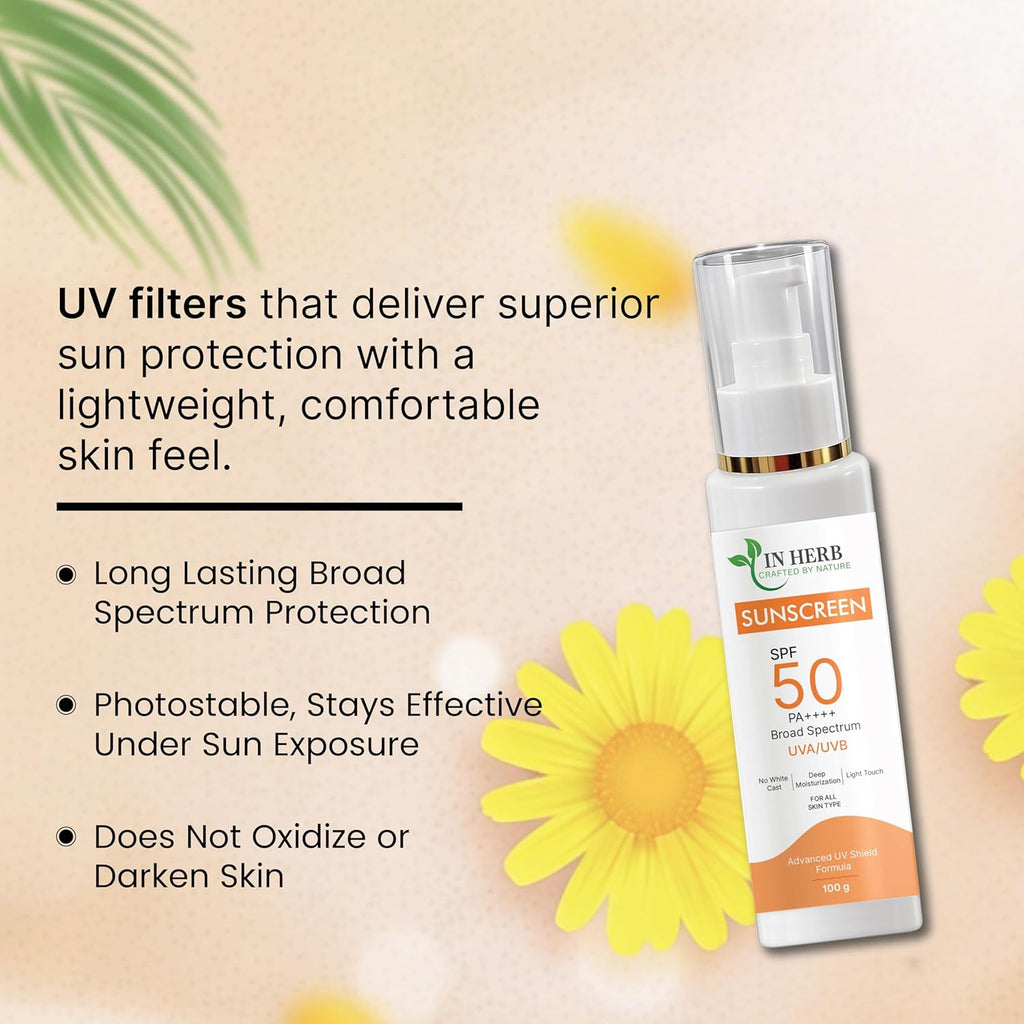 IN HERB SPF 50 PA++++ Broad Spectrum Sunscreen | UVA/UVB Protection | Lightweight Daily Sunscreen | 100g