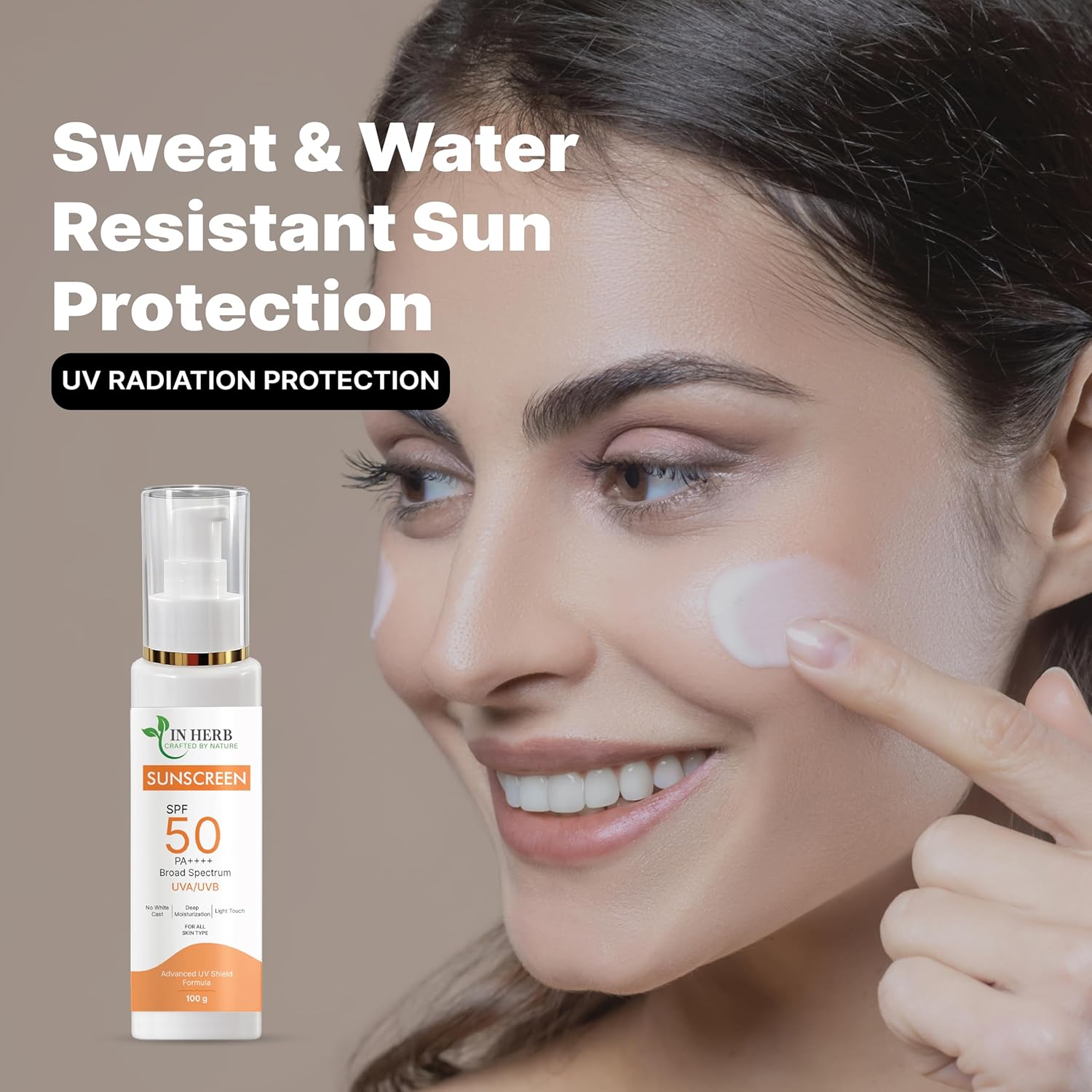 IN HERB SPF 50 PA++++ Broad Spectrum Sunscreen | UVA/UVB Protection | Lightweight Daily Sunscreen | 100g