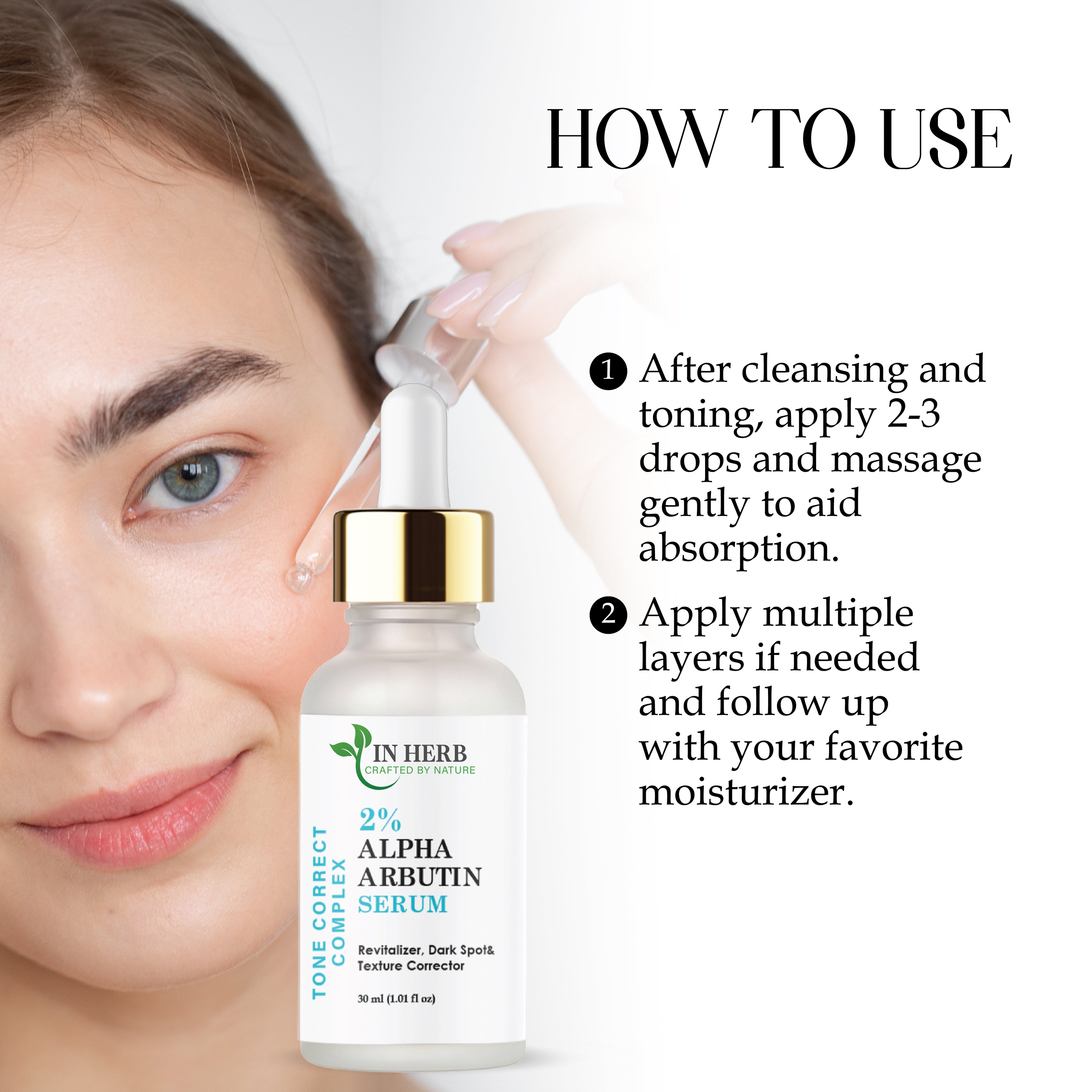 In Herb 2% Alpha Arbutin Serum for Face, Lightweight Daily Use, 30 ml