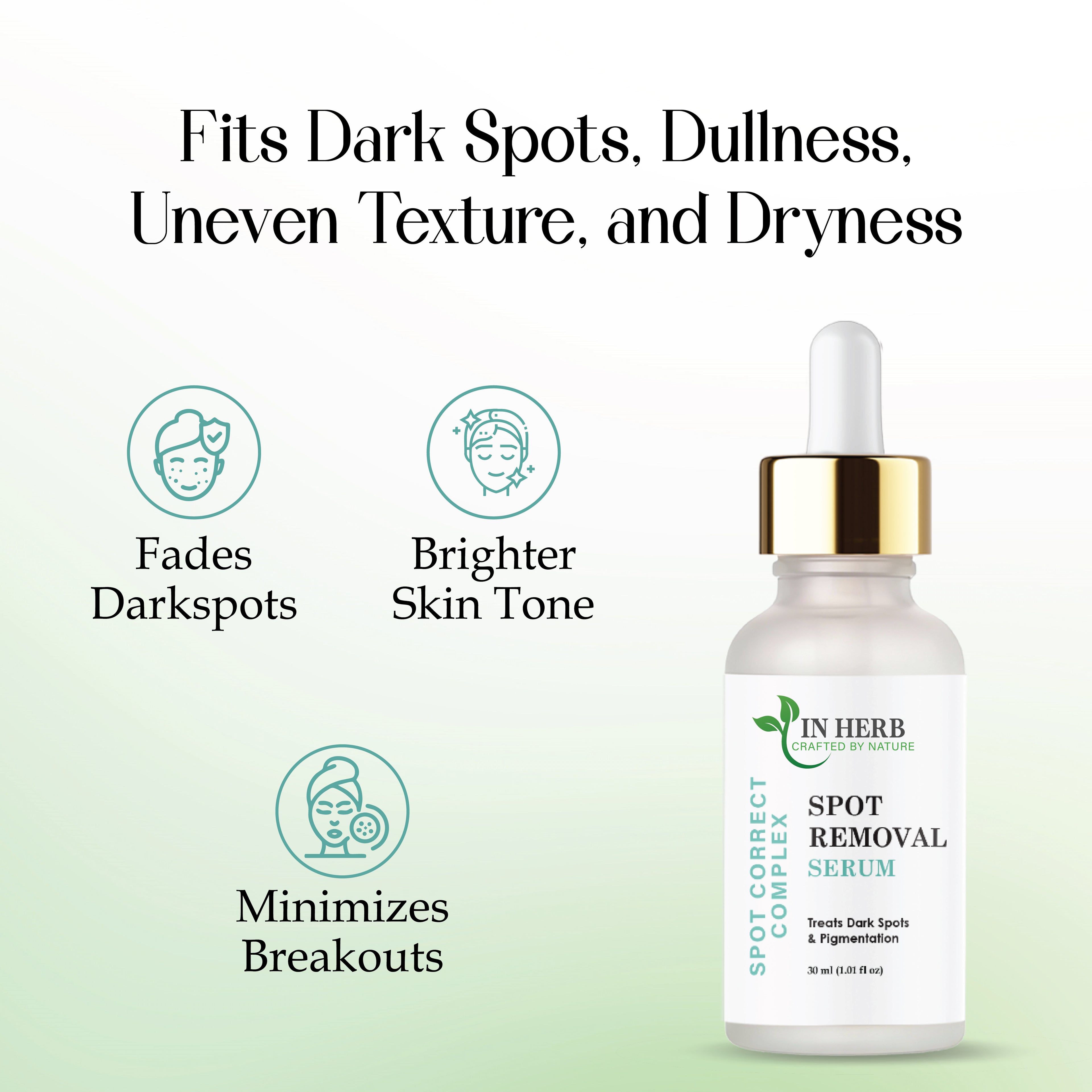 IN HERB Spot Removal Serum, AQUA, Aloe Vera extract 10%, Azelaic Acid 2%, Treats Dark Spots & Pigmentation, All Skin Types, 30ml (1.01 fl oz)