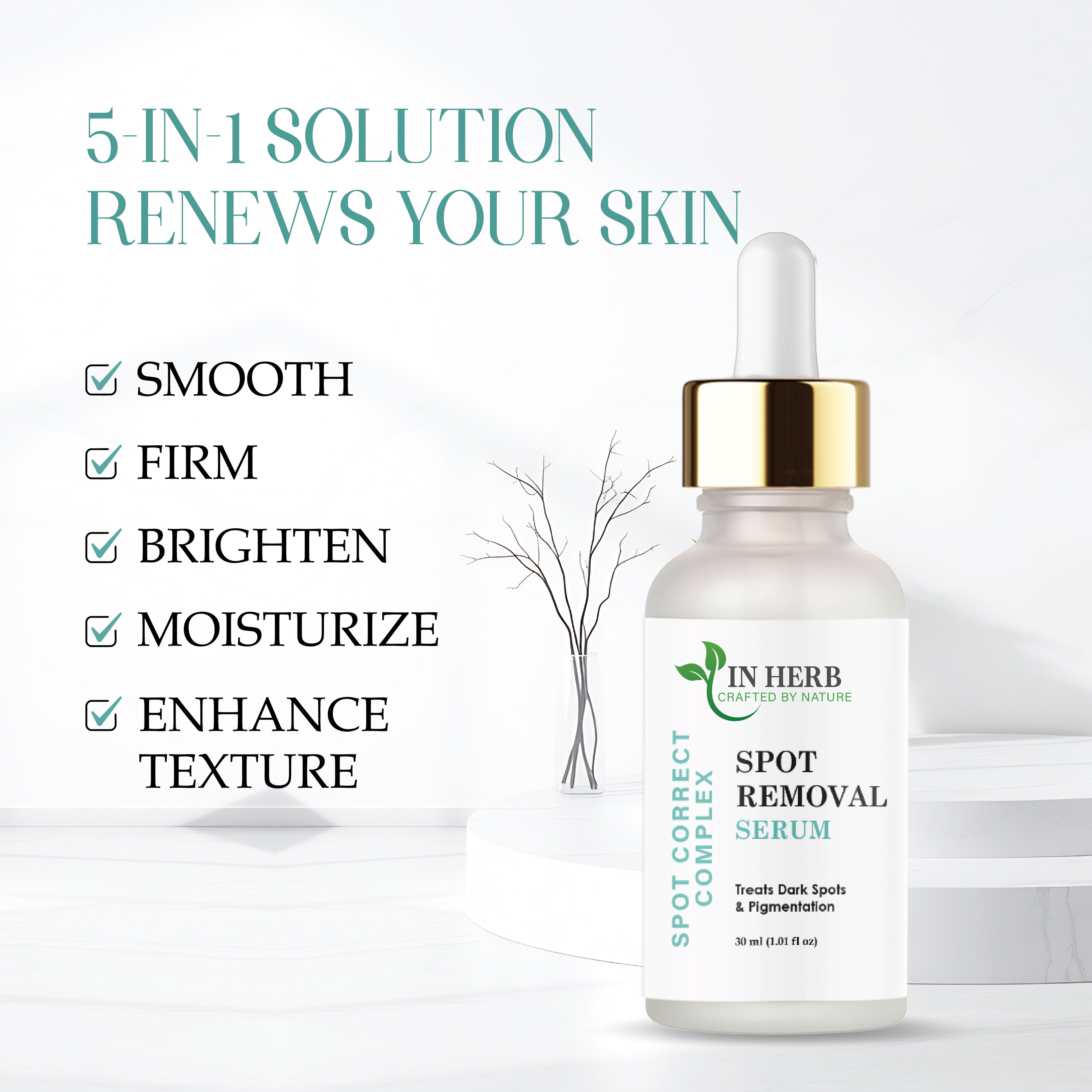 IN HERB Spot Removal Serum, AQUA, Aloe Vera extract 10%, Azelaic Acid 2%, Treats Dark Spots & Pigmentation, All Skin Types, 30ml (1.01 fl oz)