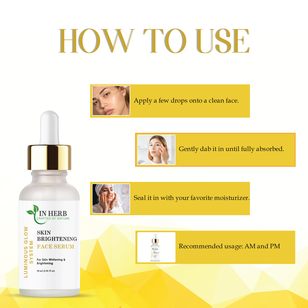 IN HERB Skin Brightening Face Serum, AQUA, Aloe Vera extract 5%, Licorice extract 1%, For Skin Whitening & Brightening, 30ml (1.01 fl oz)
