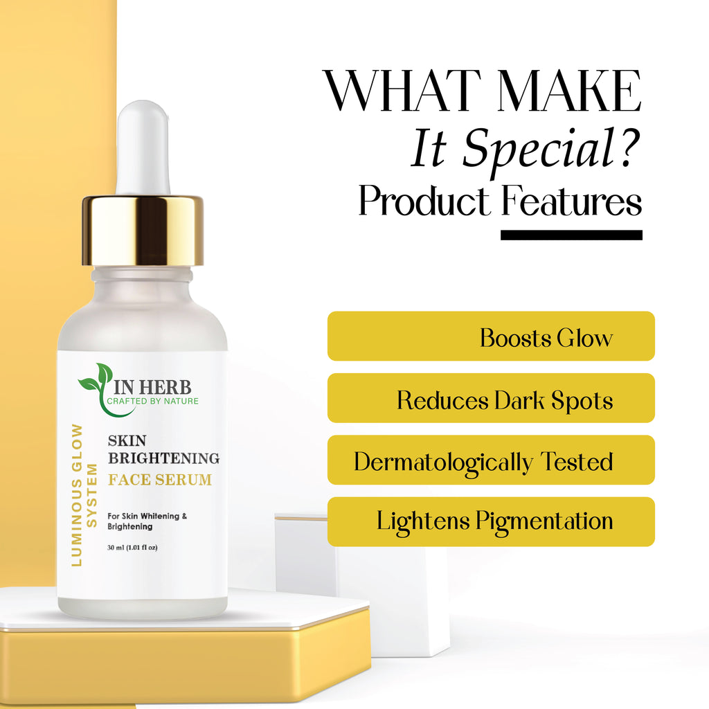IN HERB Skin Brightening Face Serum, AQUA, Aloe Vera extract 5%, Licorice extract 1%, For Skin Whitening & Brightening, 30ml (1.01 fl oz)