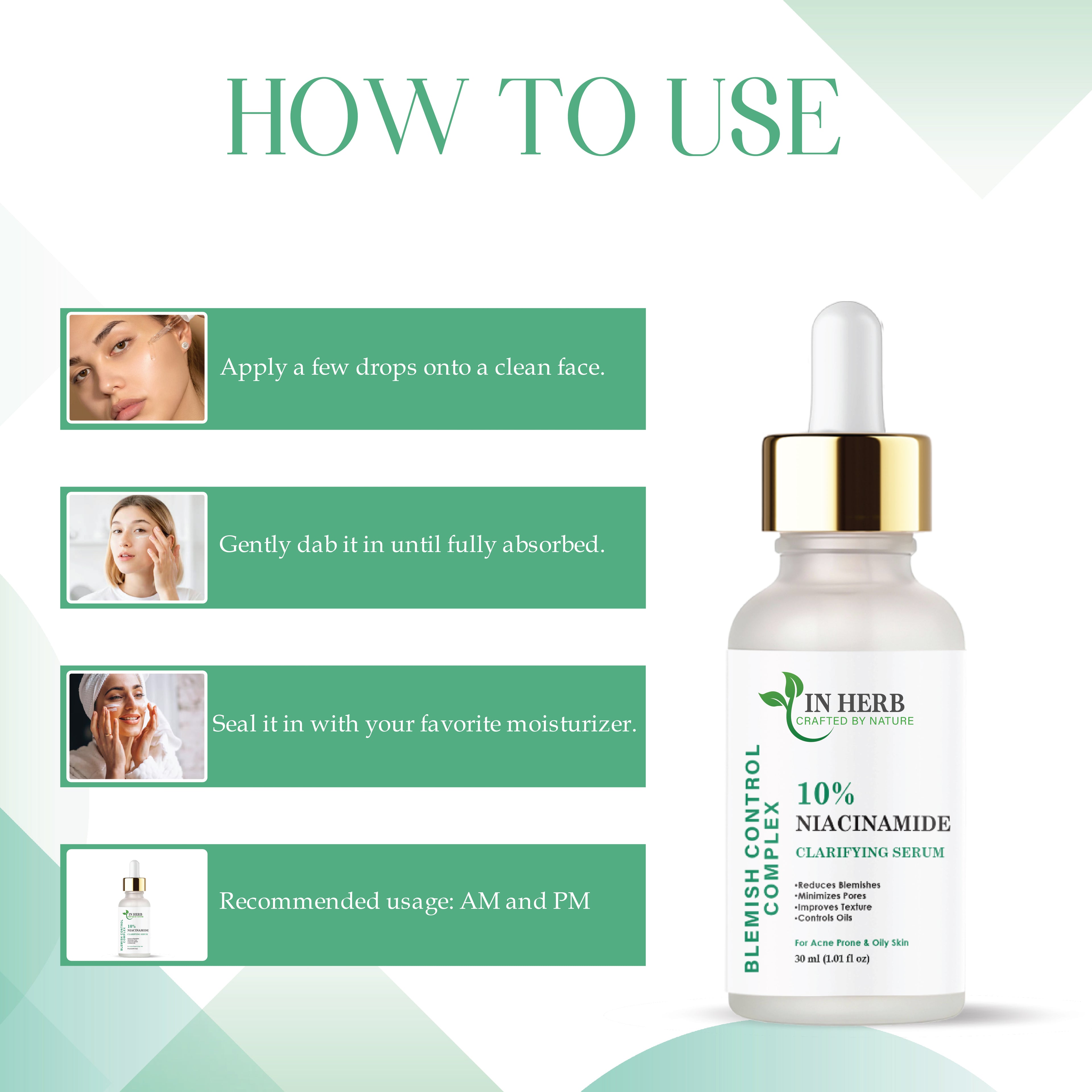 IN HERB Niacinamide 10% Serum, Reduces Blemishes & Acne Marks, 30ml